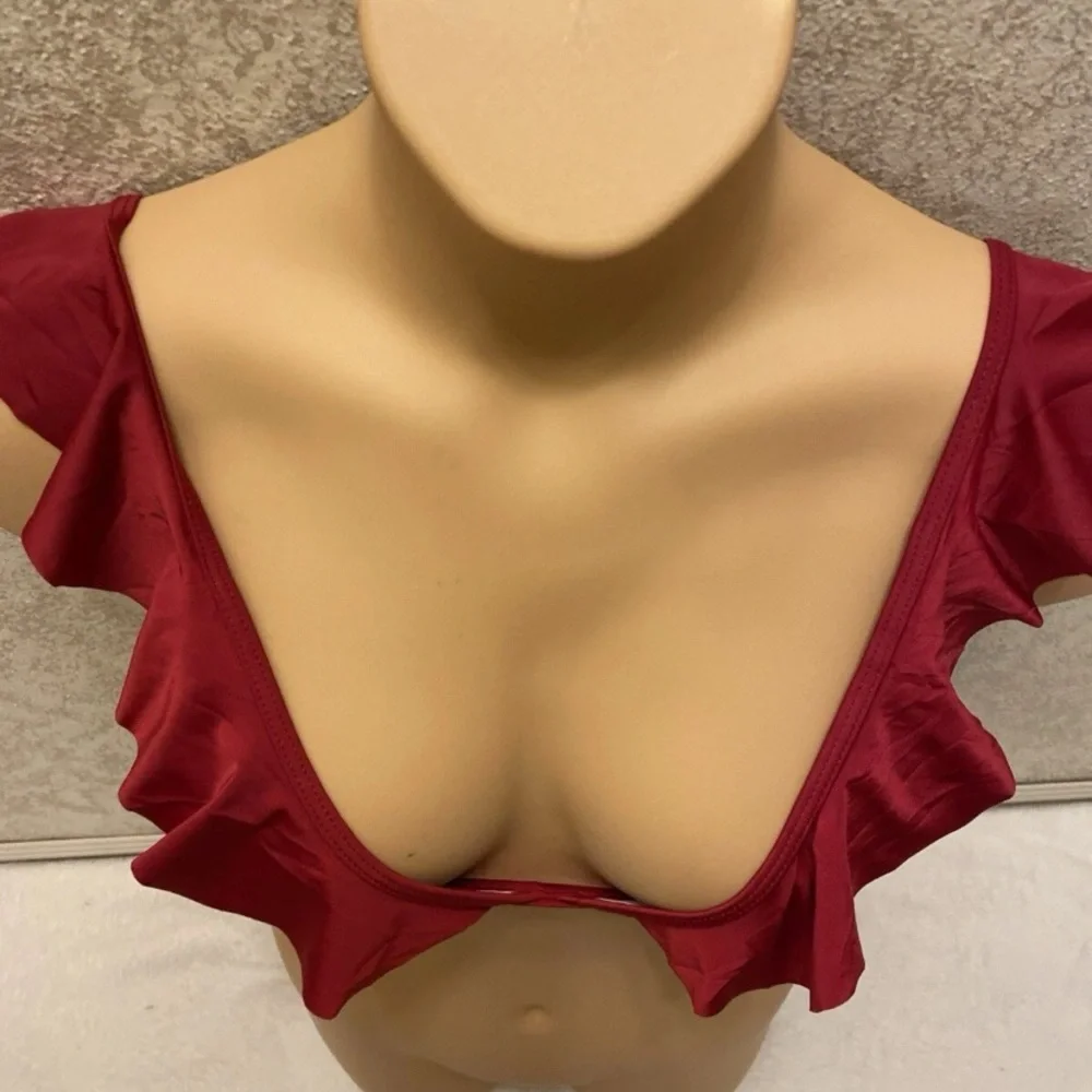 SHEIN Ruffled Dark Red Bikini Top
